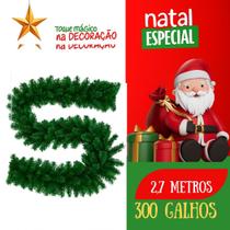 Festão de Natal Verde Aramado Luxo 2,7m com 300 Galhos Grosso Flexível para Porta, Janela, Mesa, Escada, Guirlanda e Festao Decoração Festão de Natal Verde Aramado Luxo 2,7m com 300 Galhos Grosso Flexível para Porta, Janela, Mesa, Escada, Guirlanda e Festao Decoração