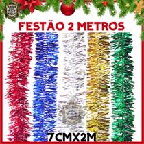 Festão Metalizado Cores Sortidas 2 Metros Para Árvore De Natal - Enfeites Natalinos