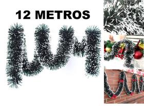 Festão Verde Decoração Nevado Enfeite Arvore Natal 12 Metros - Coal