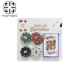 Ficha de poker com 24 fichas + baralho 54 cartas de papel na cartela - C3B