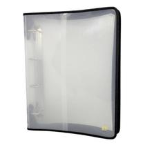 Fichário 4 Argolas Ofício com Zíper-Transparente PRETO YES