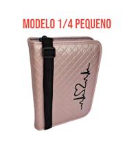 Fichário Caderno Argolado A5 Pequeno 1/4 Zíper Alça Bordado Matelasse Rosa Batimento Cardíaco - JR MIX