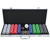 Fichas de Mesa Para Poker Luatek Maleta com 500 Fichas Sem Numeração, Dealer, 5 Dados e Cartões Sem Baralho