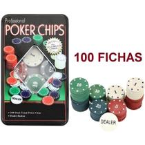 Fichas de Poker Com 100 Fichas - Estojo de Lata + Dealer Poker Cassino Profissional - TRUST