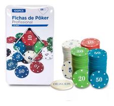 Fichas De Poker Profissional 100 Pçs C/ Dealer C/ Numeração