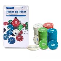 Fichas De Poker Profissional 100 Pçs C/ Dealer C/ Numeração