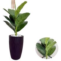 Ficus Lyrata Artificial Com Vaso Ondulado E Pedras Decoração