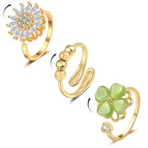 Fidget Ring LOWNOUR para mulheres dourado, 3 peças, girador ajustável
