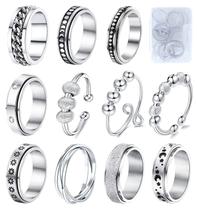 Fidget Rings MUCAL Spinner de aço inoxidável anti-ansiedade, 8 unidades