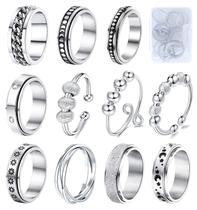 Fidget Rings MUCAL Spinner de aço inoxidável anti-ansiedade, 8 unidades