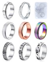 Fidget Rings MUCAL Spinner de aço inoxidável anti-ansiedade, 8 unidades