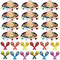 Fiesta Maracas Honoson de madeira, 12 peças com chapéu sombrero Fiesta Maracas Honoson de madeira, 12 peças com chapéu sombrero