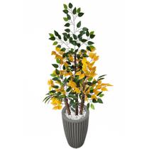 Figueira Artificial Ficus Verde Amarelo Vaso Alto Decoração