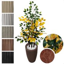 Figueira Artificial Ficus Verde Amarelo Vaso Alto Decoração