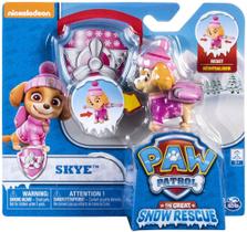 Figura de Ação Skye Patrulha Canina Resgate na Neve com Mochila Transformável e Distintivo