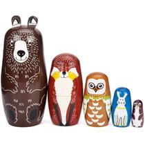 Figura de brinquedo MCPINKY, 5 peças de bonecas de nidificação de madeira para animais Figura de brinquedo MCPINKY, 5 peças de bonecas de nidificação de madeira para animais