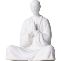 Figura de escultura em cerâmica branca sem rosto de monge 6,7x4,8x8cm Figura de escultura em cerâmica branca sem rosto de monge 6,7x4,8x8cm