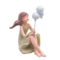 Figura Decorativa De Resina Boneca Com Balões 12cm Wolff Colorida