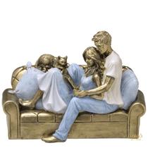FIGURA DECORATIVA FAMÍLIA CASAL C/ GATO - 21cm