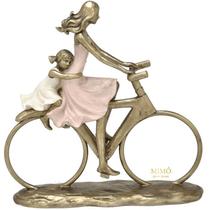 FIGURA DECORATIVA MÃE E FILHA NA BICICLETA - 24cm