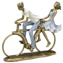FIGURA DECORATIVA RESINA FAMÍLIA BICICLETA - 23cm