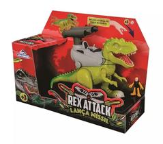 Figura - Dinossauro Rex Attack - Lança Míssil - Verde - Adijomar