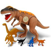 Figura Eletrônica - Tiranossauro Rex com Som e Dinos - Marrom - Adijomar