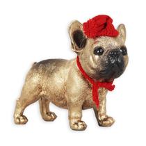 Figura Natalina Bulldog Francês Dourado de Resina BravaDecor Figura Natalina Bulldog Francês Dourado de Resina BravaDecor