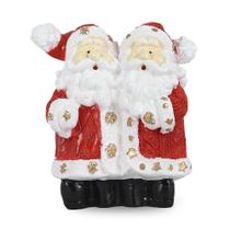 Figura Natalina Mini Dupla Papai Noel de Resina 12cm BravaDecor