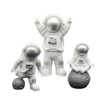 Figuras De Ação De Astronauta 3 Peças, Estátua De Resina, Decoração De Lua Para Meninos, Quarto,