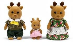 Figuras de Veado Marrom da Família OLEOCA Conjunto com 3 Mini Bonecos Colecionáveis Flockados com Roupas Removíveis, Conjunto de Faz de Conta para Casinha para Crianças a partir de 3 anos