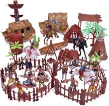 Figuras Plásticas do Velho Oeste com Cowboys e Índios - 61 Peças para Crianças e Jogos de Guerra - FUN LITTLE TOYS