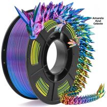 Filamento De Impressora 3D PLA De Seda Tricolor Multicolorido 1.75mm Roxo Azul Céu Amarelo 250g