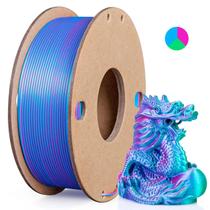 Filamento PLA de Seda Tripla Cor 1,75mm (250g) - Rosa, Vermelho, Azul Céu e Verde