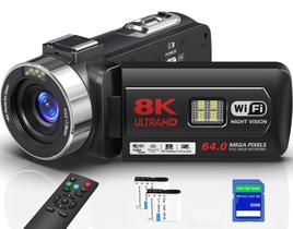 Filmadora Yollner 8K 64MP WiFi Visão Noturna IR Zoom 18x