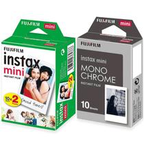 Filme Fujifilm Instax Mini Polaroid Branco 20 Fotos + Monochrome 10 Fotos Preto e Branco P/ Instax Mini 7 8 9 11 LiPlay