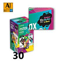 Filme Instax Mini Kit CORES 30 poses - 10 Bordas Pretas + 10 Bordas Azul Claro + 10 Bordas Coloridas - Fujifilm