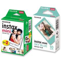 Filme Papel Fotográfico Polaroid Fujifilm Instax Mini Branco 20 Fotos + Sky Blue 10 Fotos P/ Instax Mini 7 8 9 11 LiPlay
