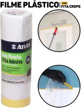 Filme Plástico Mascaramento Proteção Pintura C/ Fita Crepe Atlas 1,5x20m Profissional Filme Plástico Mascaramento Proteção Pintura C/ Fita Crepe Atlas 1,5x20m Profissional