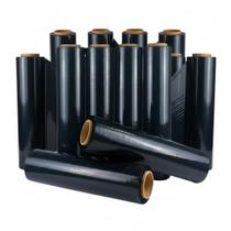 Filme Stretch Preto Virgem 50cm x 200m Kit com 8 Rolos