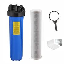 Filtro Big Blue 20" Alta Vazão - Retirar Cloro - C/ refil lde carvão ativado, suporte, parafusos e chave
