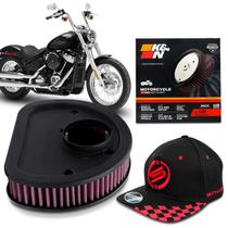 Filtro de Ar Esportivo K&N Softail 00 a 15 Fat Boy Heritage Deluxe Twin Cam 99 a 07 + Boné Shutt