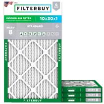 Filtro de ar Filterbuy 10x30x1 MERV 8 Dust Defense (pacote com 4) Filtro de ar Filterbuy 10x30x1 MERV 8 Dust Defense (pacote com 4)