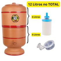 Filtro De Barro 12 litros (6+6) com 1 velas tradicional e 1 Boia
