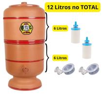 Filtro De Barro 12 litros (6+6) com 2 velas tradicionais e 2 Boias