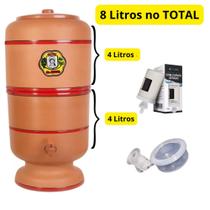 Filtro de barro 8 litros no total ( 4 +4) com vela carvão ativado e boia - Santa Marina