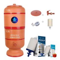 Filtro de Barro Celeste 3 Litros (1,5L + 1,5L) Vela Tripla Ação + Boia + Vela tradicional extra