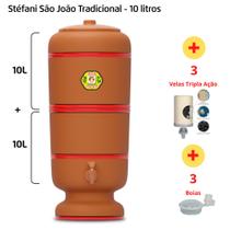 Filtro de Barro para Água São João Tradicional 10 L + 3 Velas Tripla Ação + Boias - Cerâmica Stéfani