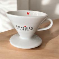 Filtro de Café de Porcelana Branca Decorado - Gratidão