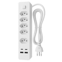 Filtro de Linha 2 Metros Extensão 5 Tomadas 2 Entradas USB 2 Entradas Tipo C 110.220V Bivolt Botão Interruptor
